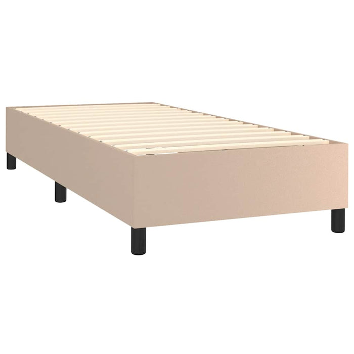 Pat box spring cu saltea, cappuccino, 90x190 cm piele ecologică WALTI