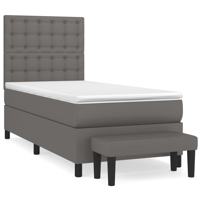 Pat box spring cu saltea, gri, 90x200 cm, piele ecologică WALTI