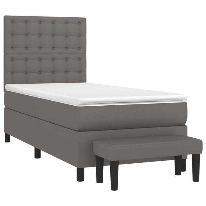Pat box spring cu saltea, gri, 90x200 cm, piele ecologică WALTI