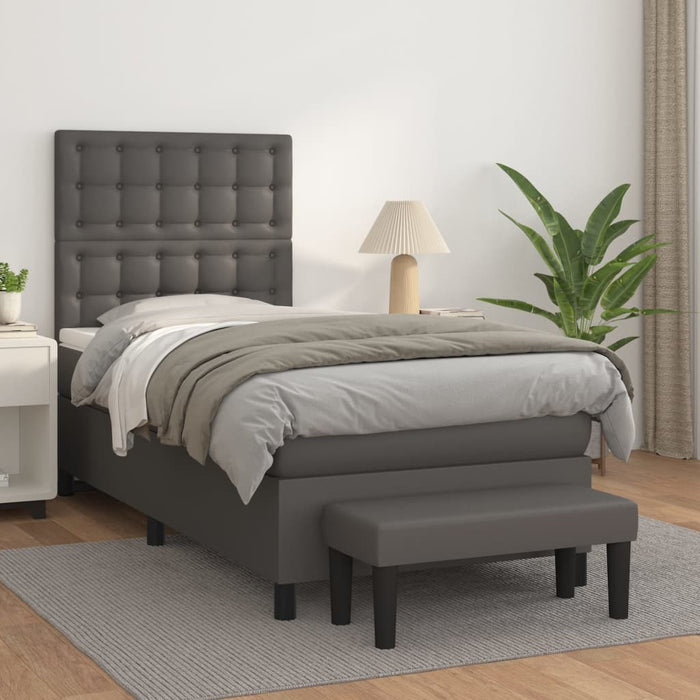 Pat box spring cu saltea, gri, 90x200 cm, piele ecologică WALTI