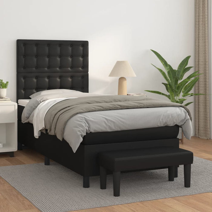 Pat box spring cu saltea, negru, 100x200 cm, piele ecologică - WALTI WALTI