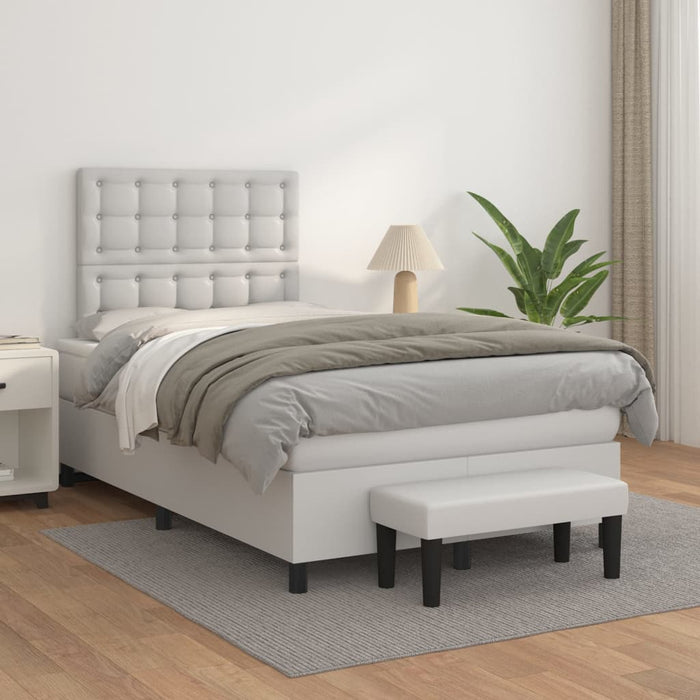Pat box spring cu saltea, alb, 120x200 cm, piele ecologică - WALTI WALTI