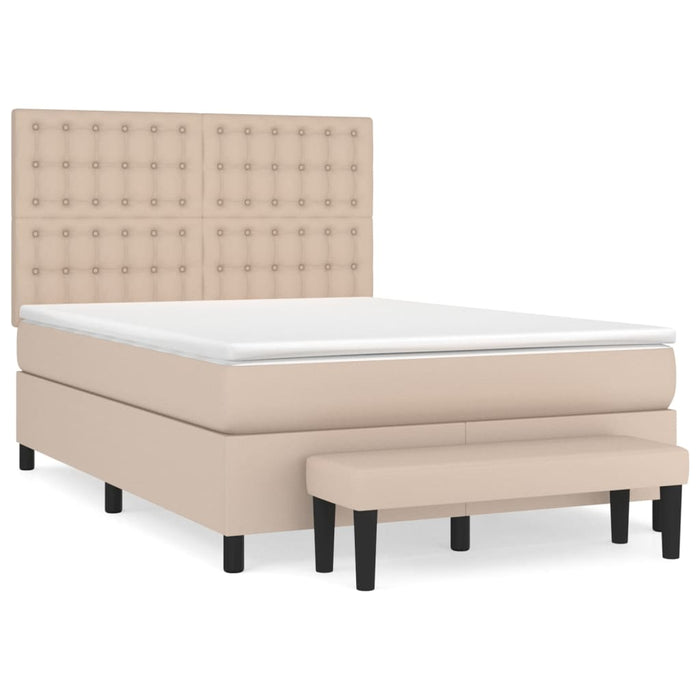 Pat box spring cu saltea, cappuccino, 140x190cm piele ecologică - WALTI WALTI