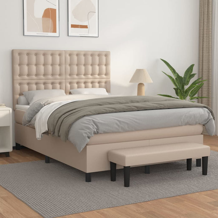 Pat box spring cu saltea, cappuccino, 140x190cm piele ecologică - WALTI WALTI