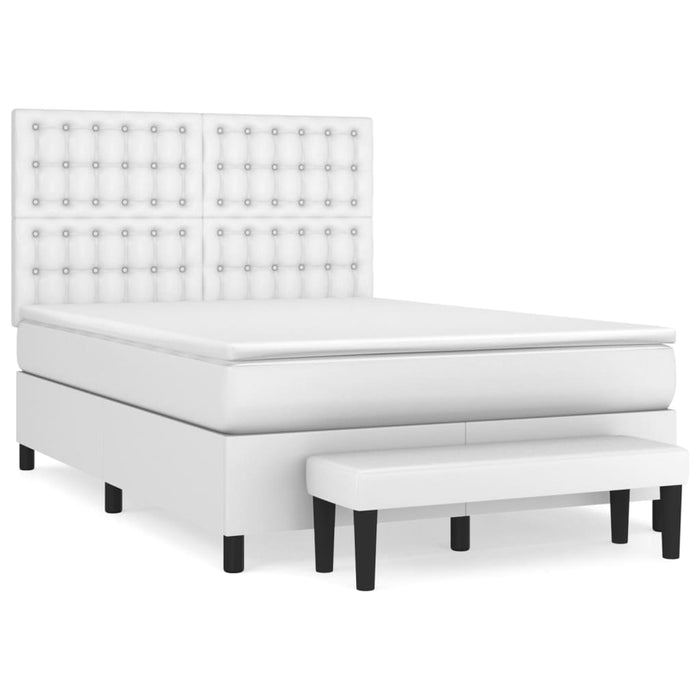 Pat box spring cu saltea, alb, 140x200 cm, piele ecologică WALTI