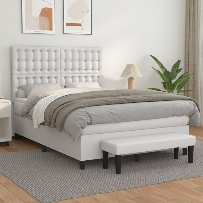 Pat box spring cu saltea, alb, 140x200 cm, piele ecologică WALTI