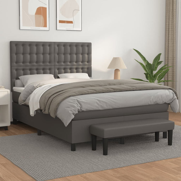 Pat box spring cu saltea, gri, 140x200 cm, piele ecologică - WALTI WALTI