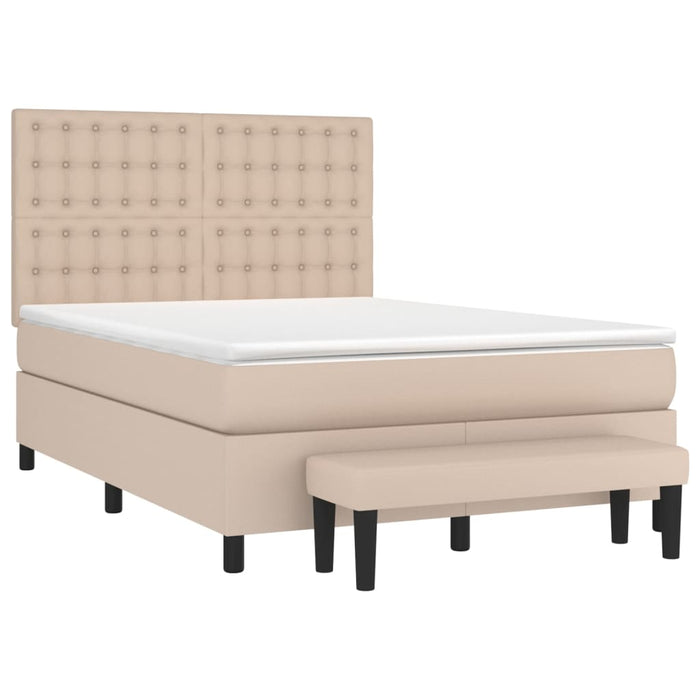 Pat box spring cu saltea, cappuccino, 140x200cm piele ecologică - WALTI WALTI