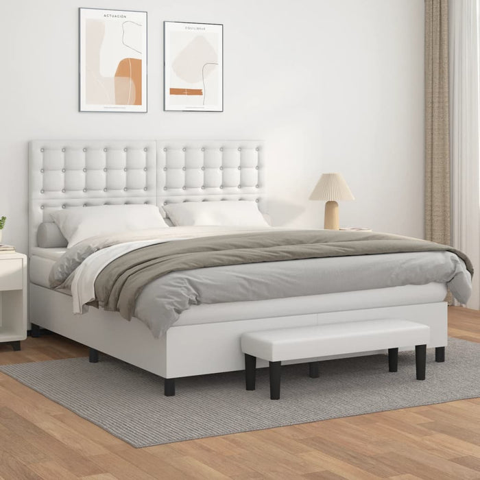 Pat box spring cu saltea, alb, 160x200 cm, piele ecologică - WALTI WALTI