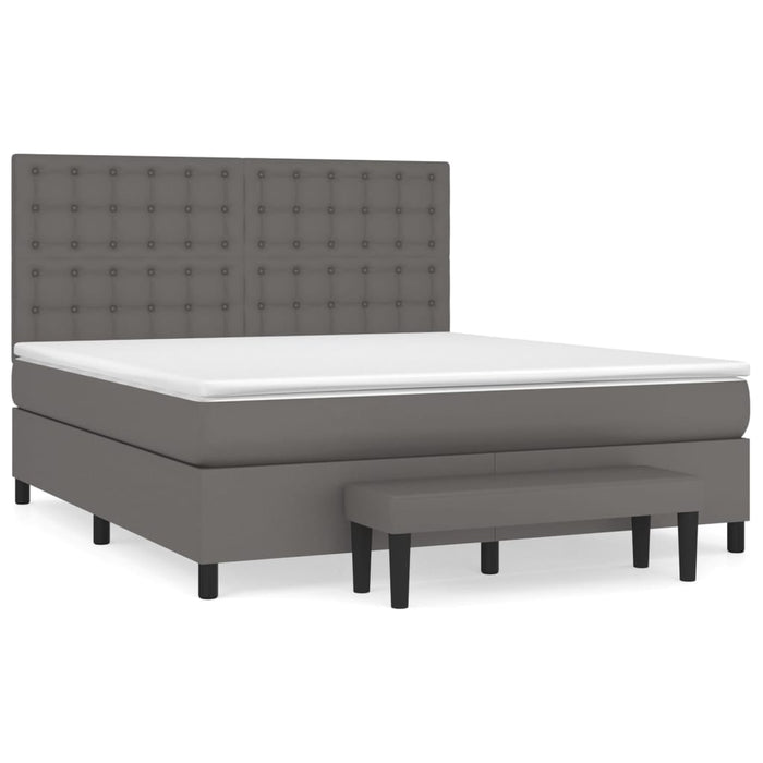Pat box spring cu saltea, gri, 160x200 cm, piele ecologică WALTI