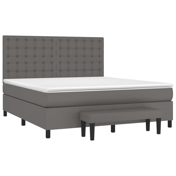 Pat box spring cu saltea, gri, 160x200 cm, piele ecologică WALTI