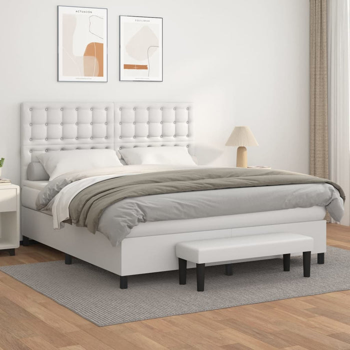 Pat box spring cu saltea, alb, 180x200 cm, piele ecologică - WALTI WALTI