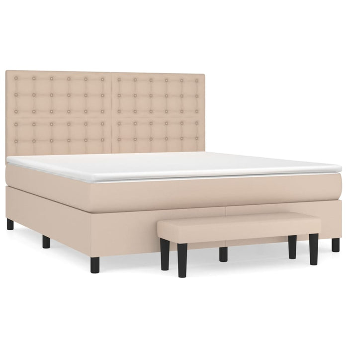 Pat box spring cu saltea, cappuccino, 180x200cm piele ecologică WALTI