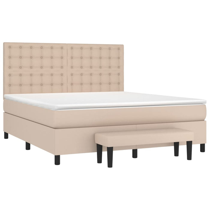 Pat box spring cu saltea, cappuccino, 180x200cm piele ecologică WALTI