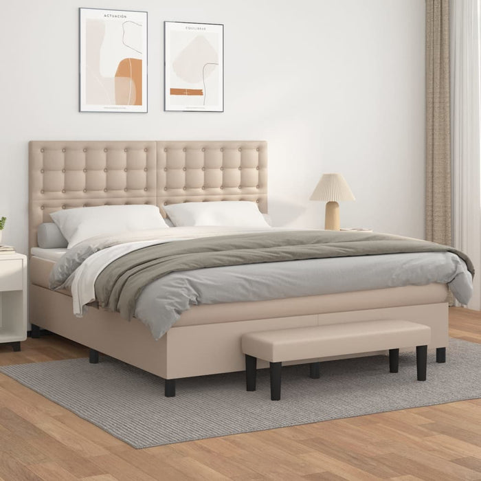 Pat box spring cu saltea, cappuccino, 180x200cm piele ecologică WALTI