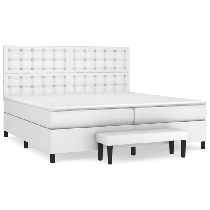 Pat box spring cu saltea, alb, 200x200 cm, piele ecologică - WALTI WALTI