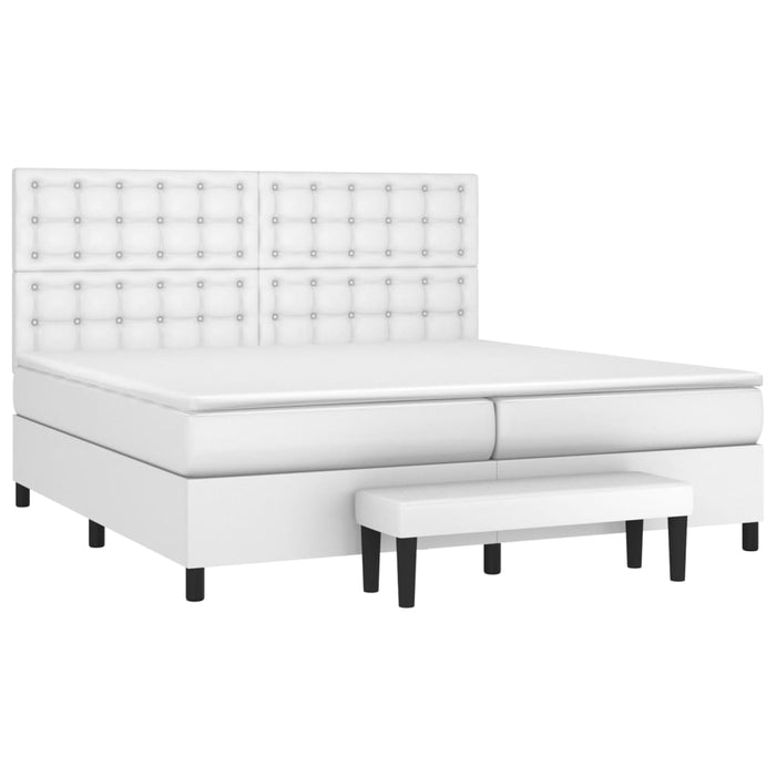 Pat box spring cu saltea, alb, 200x200 cm, piele ecologică - WALTI WALTI