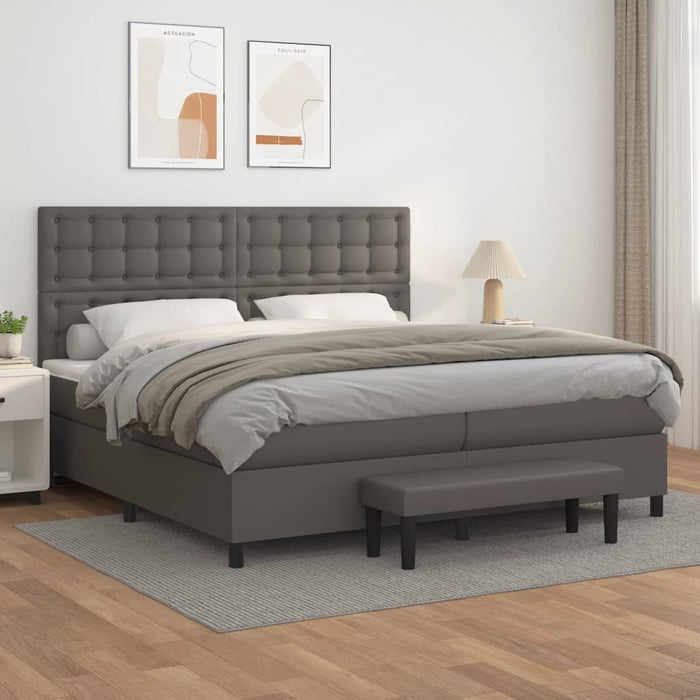 Pat box spring cu saltea, gri, 200x200 cm, piele ecologică - WALTI WALTI