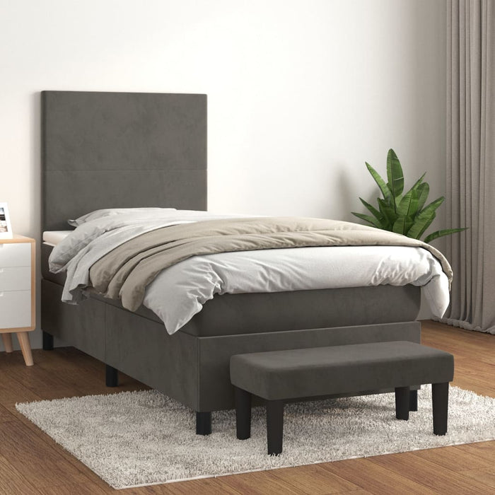 Pat box spring cu saltea, gri închis, 90x190 cm, catifea - WALTI WALTI