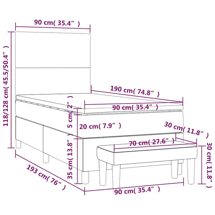 Pat box spring cu saltea, verde închis, 90x190 cm, catifea - WALTI WALTI