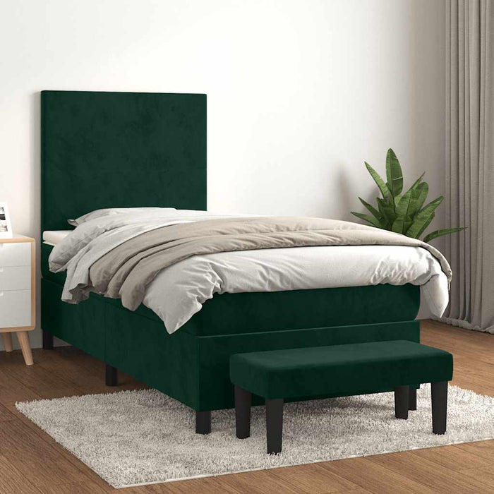 Pat box spring cu saltea, verde închis, 90x190 cm, catifea - WALTI WALTI