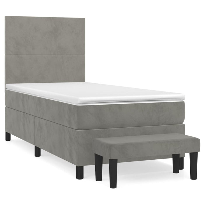 Pat box spring cu saltea, gri deschis, 90x200 cm, catifea - WALTI WALTI