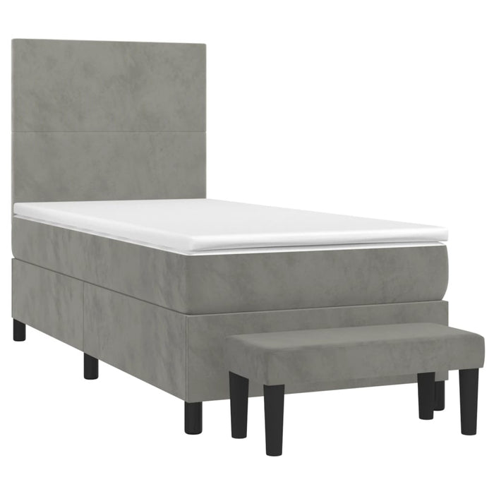 Pat box spring cu saltea, gri deschis, 90x200 cm, catifea - WALTI WALTI
