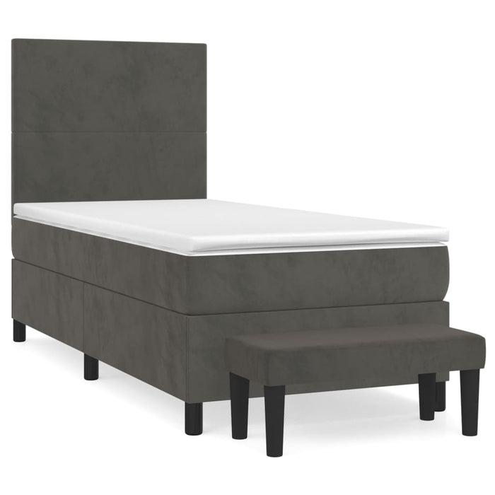 Pat box spring cu saltea, gri închis, 90x200 cm, catifea - WALTI WALTI