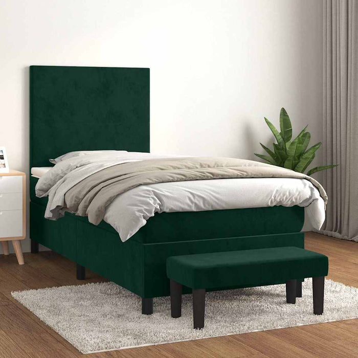 Pat box spring cu saltea, verde închis, 90x200 cm, catifea - WALTI WALTI