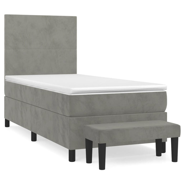 Pat box spring cu saltea, gri deschis, 100x200 cm, catifea - WALTI WALTI