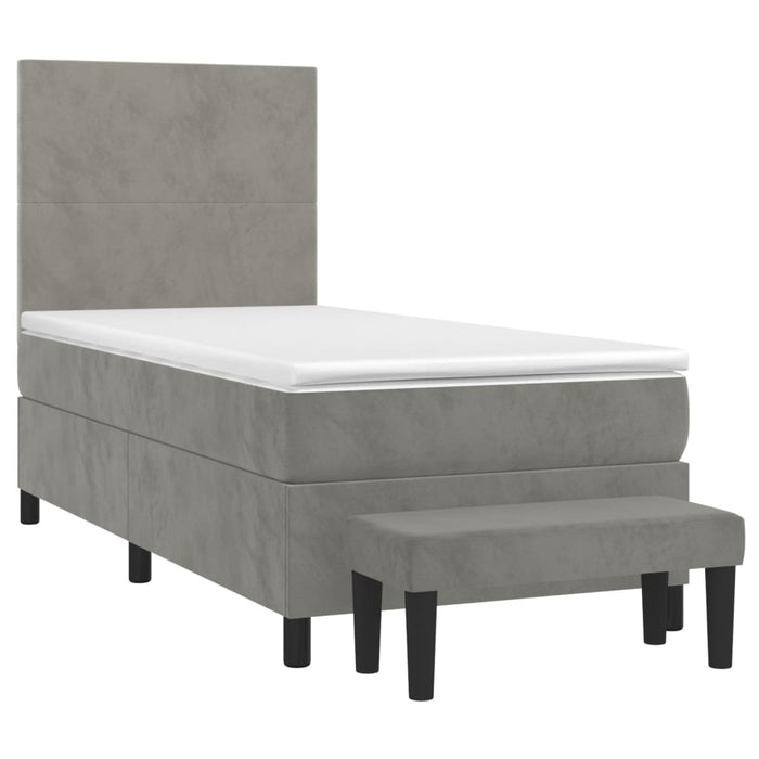 Pat box spring cu saltea, gri deschis, 100x200 cm, catifea - WALTI WALTI