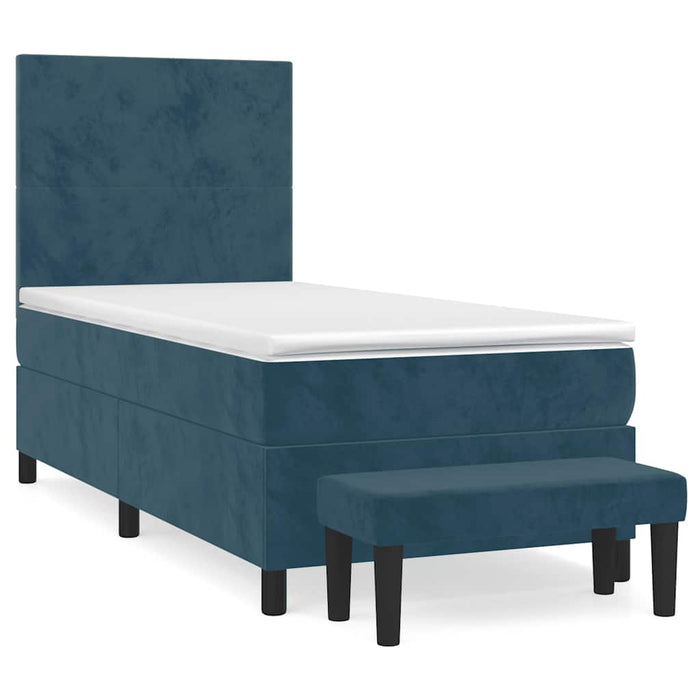 Pat box spring cu saltea, albastru închis, 100x200 cm, catifea - WALTI WALTI