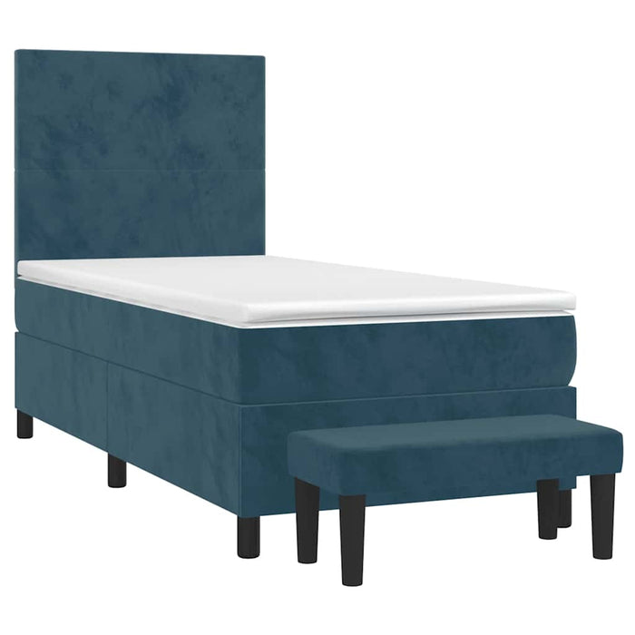 Pat box spring cu saltea, albastru închis, 100x200 cm, catifea - WALTI WALTI