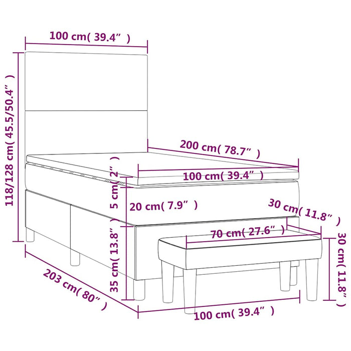 Pat box spring cu saltea, albastru închis, 100x200 cm, catifea - WALTI WALTI