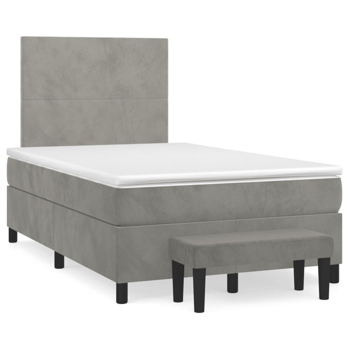 Pat continental cu saltea, gri deschis, 120x200 cm, catifea - WALTI WALTI