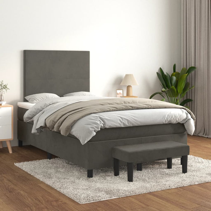 Pat box spring cu saltea, gri închis, 120x200 cm, catifea WALTI