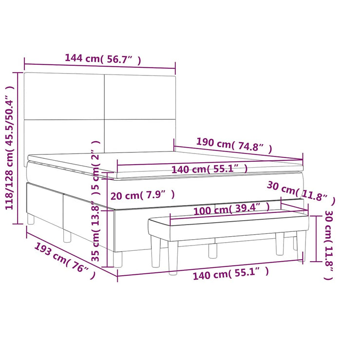 Pat box spring cu saltea, verde închis, 140x190 cm, catifea - WALTI WALTI