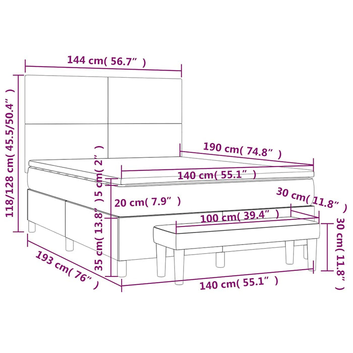 Pat box spring cu saltea, albastru închis, 140x190 cm, catifea - WALTI WALTI
