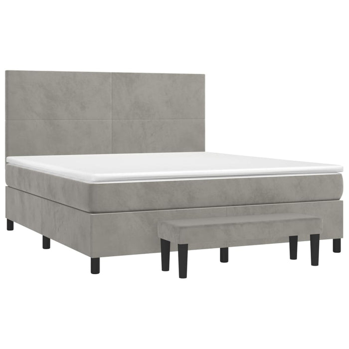 Pat box spring cu saltea, gri deschis, 160x200 cm, catifea - WALTI WALTI