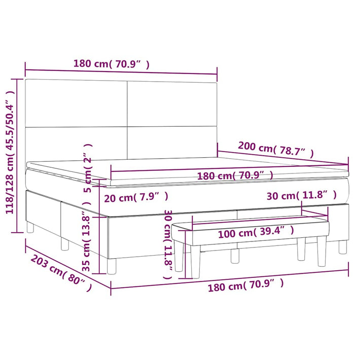 Pat box spring cu saltea, albastru închis, 180x200 cm, catifea - WALTI WALTI