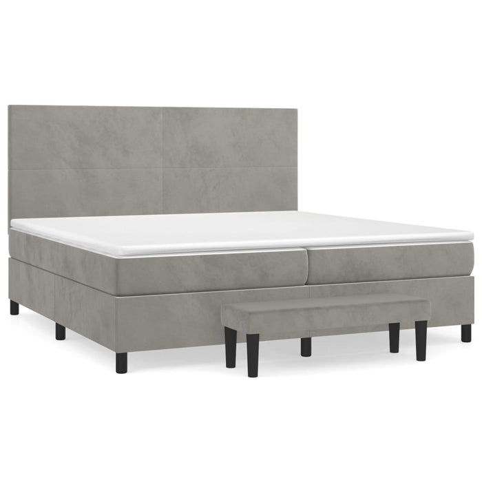 Pat box spring cu saltea, gri deschis, 200x200 cm, catifea - WALTI WALTI