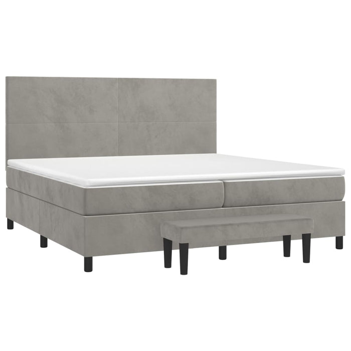 Pat box spring cu saltea, gri deschis, 200x200 cm, catifea - WALTI WALTI