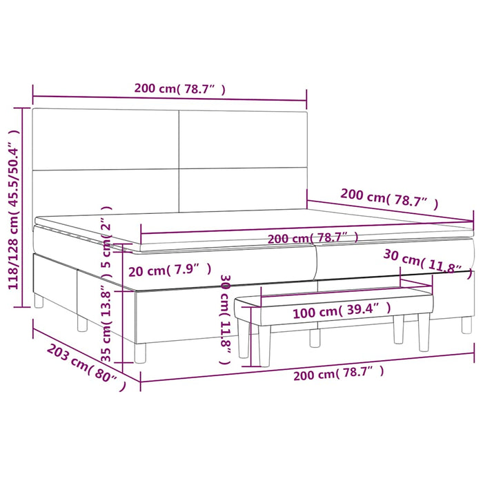 Pat box spring cu saltea, albastru închis, 200x200 cm, catifea - WALTI WALTI