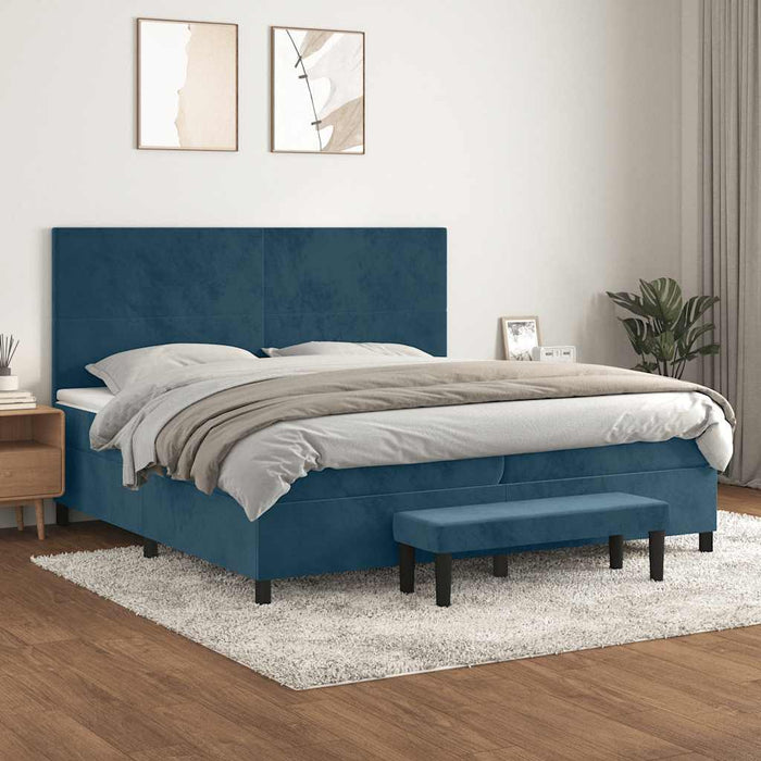 Pat box spring cu saltea, albastru închis, 200x200 cm, catifea - WALTI WALTI
