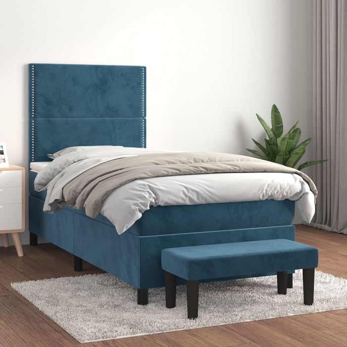 Pat box spring cu saltea, albastru închis, 80x200 cm, catifea - WALTI WALTI