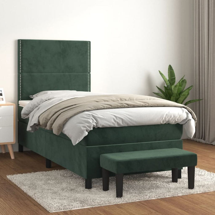 Pat box spring cu saltea, verde închis, 90x190 cm, catifea - WALTI WALTI