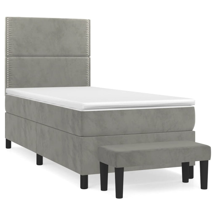 Pat box spring cu saltea, gri deschis, 100x200 cm, catifea - WALTI WALTI