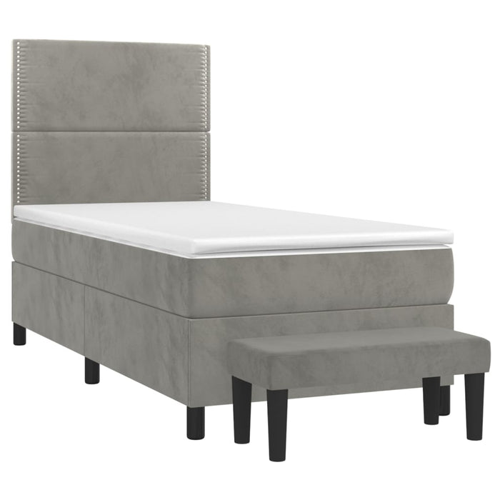 Pat box spring cu saltea, gri deschis, 100x200 cm, catifea - WALTI WALTI
