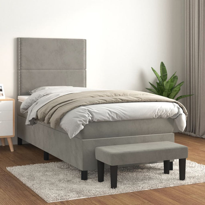Pat box spring cu saltea, gri deschis, 100x200 cm, catifea - WALTI WALTI