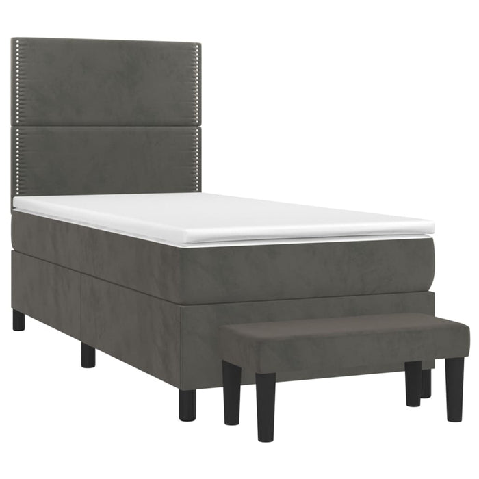 Pat box spring cu saltea, gri închis, 100x200 cm, catifea - WALTI WALTI